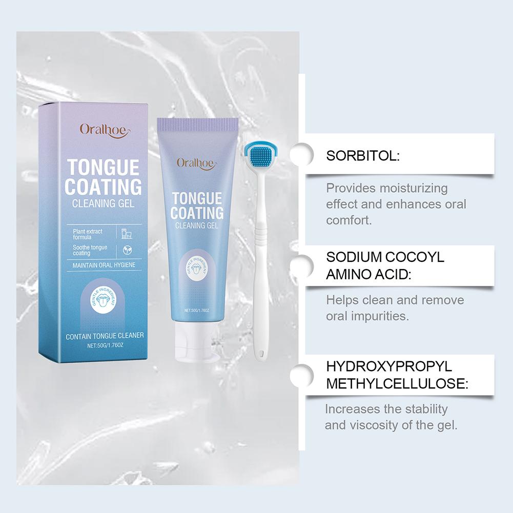 Conjunto de Gel Limpador de Língua 50ml, Para Mau Hálito-Frescura Duradoura-Eliminadores de Odor Bucal, Pasta Limpadora de Língua Para Casa