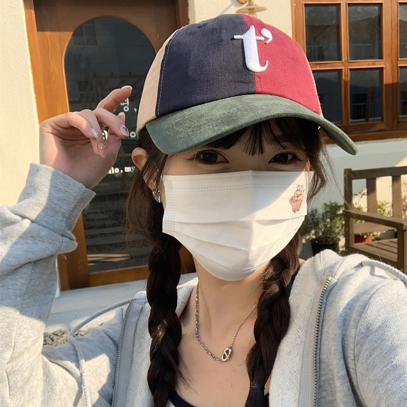 Retro color matching baseball caps for children, big head circumference, small face, deep top and wide brim, spring and summer thin peaked caps