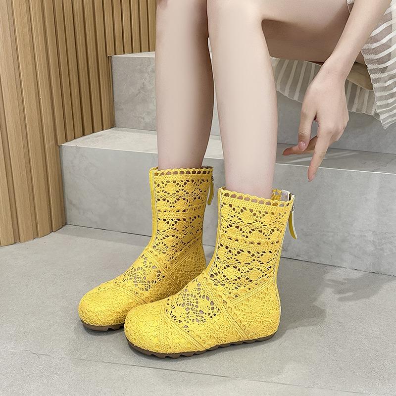 Summer Women's Shoes Flat-soled Inner Height-increasing Hole Boots Retro Hollow Martin Boots Women's Lace Thin Short Boots Cool Boots