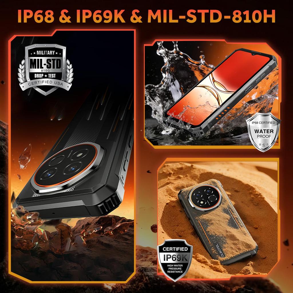Oukitel G6 Robustní smartphone Android 16, 16 GB + 128 GB / 1 TB, 10600 mAh, 6,52" displej, 64MP fotoaparát, 4G Dual SIM / IP68 / IP69K / GPS / OTG / Otisk prstu