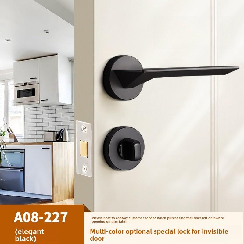 Stainless Steel Bathroom Keyless Door Lock Household Wooden Door Handle Lock Indoor Black Red and Green Indicator Door Handle