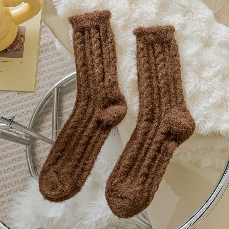 Female Autumn and Winter Thickened Warm Solid Color Moon Home Sleep Tube Socks
