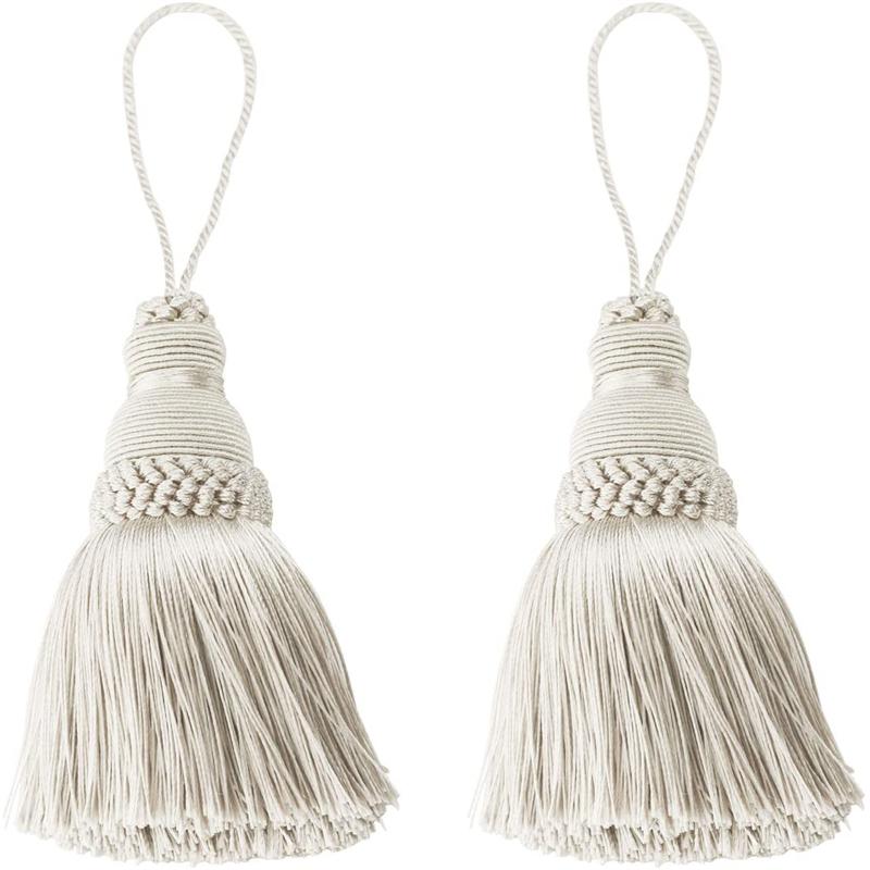 2Pc Decorazioni per la casa Corda appesa Nappe di seta Frangia Nappa Trim Decorazione dell'indumento Nappe chiave per abbellimenti fai da te Accessori per tende Beige