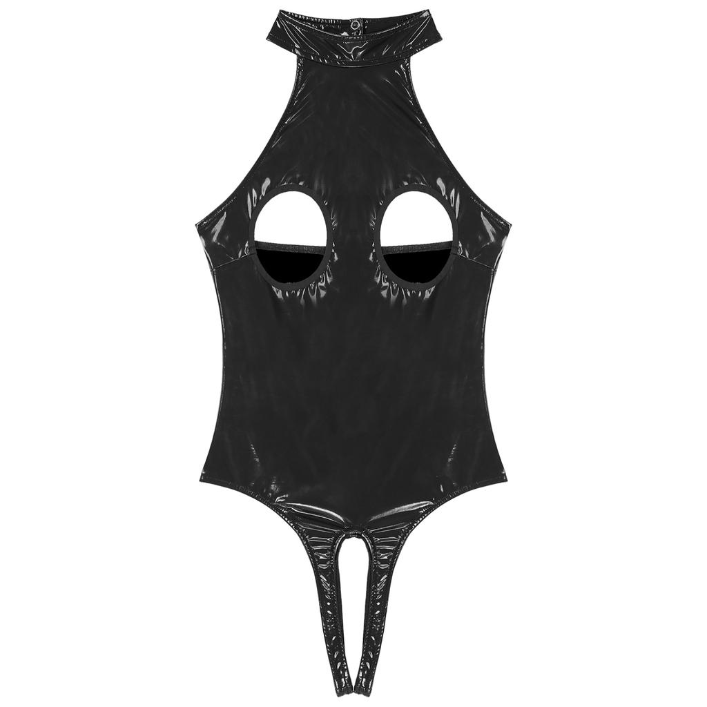 Women Sexy Lingerie Bikini Teddy Crotchless Leotard PVC Leather Bodysuit Clubwear Nightclub Costume
