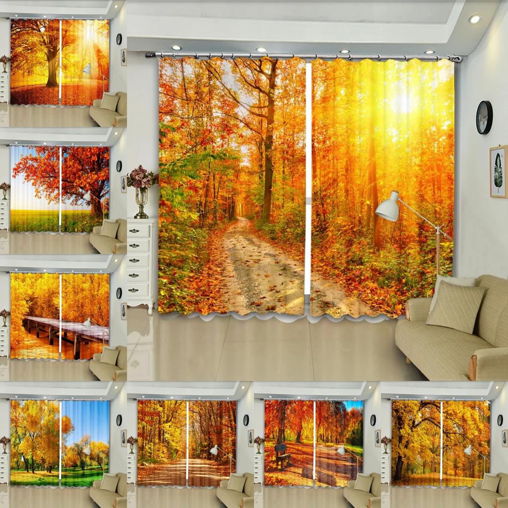 Rideaux 3D Blockout 'Forêt Dense Jaune D'automne' - Impression Photo, Marque Sweethome
