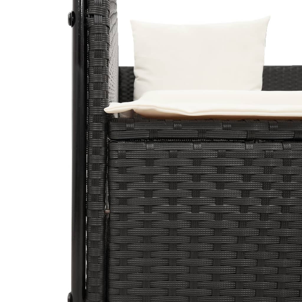 Double Sun Lounger with Canopy and Curtains Black Poly Rattan