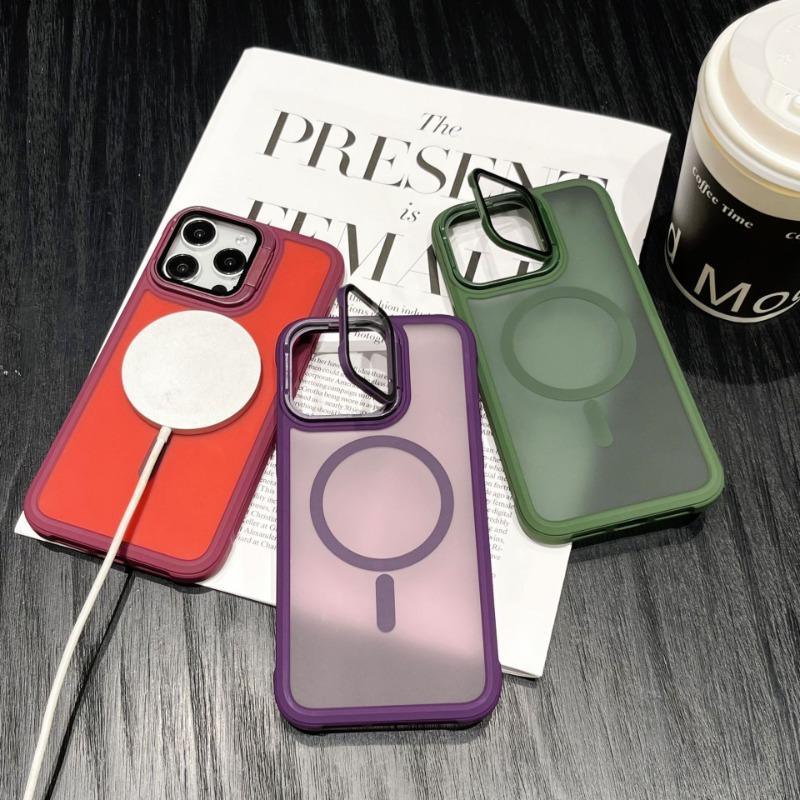 Luxury Bracket Stand Magnetic Phone Case for iPhone 16 15 14 Plus 13 12 11 16 Pro Max With Lens Protection Cover for Magsafe
