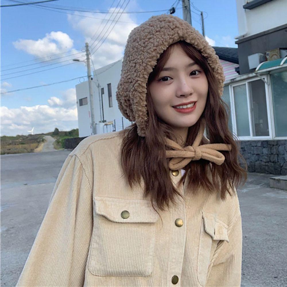 Korean Style Coldproof Hooded Caps Lambswool Knitted Beanies Hats  All-match