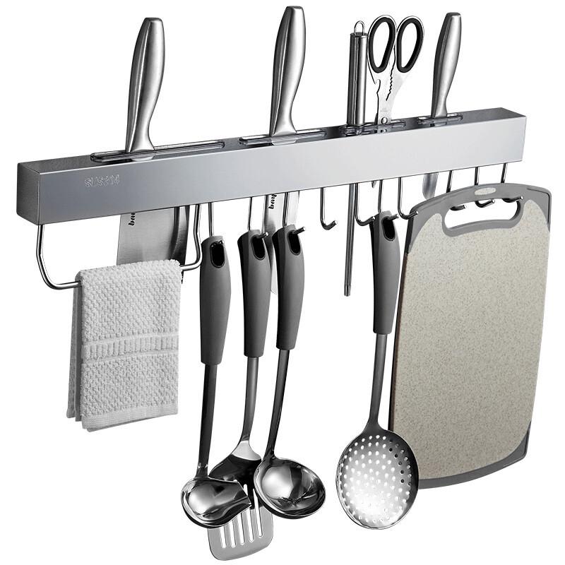 Portacoltelli da cucina in acciaio inox 304, senza foratura, con barra portasciugamani e ganci.