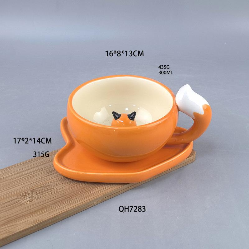 Autumn Forest Maple Leaf Fox Cup and Plate Set Cute Ceramic Mug Coffee Cup Water Cup for Girlfriend
