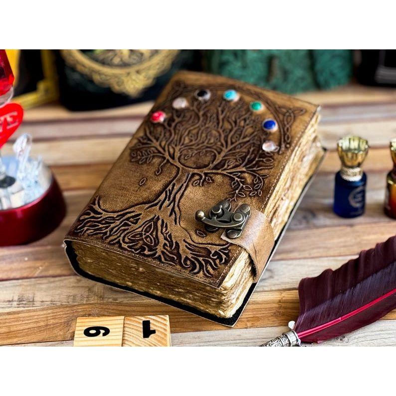 

Кожаный журнал с семью камнями Древо жизни блокнот пустой альбом для рисования дорожный блокнот неровный край pepar с 7 камнями для мужчин и женщин лучший подарок 7 x 5 in