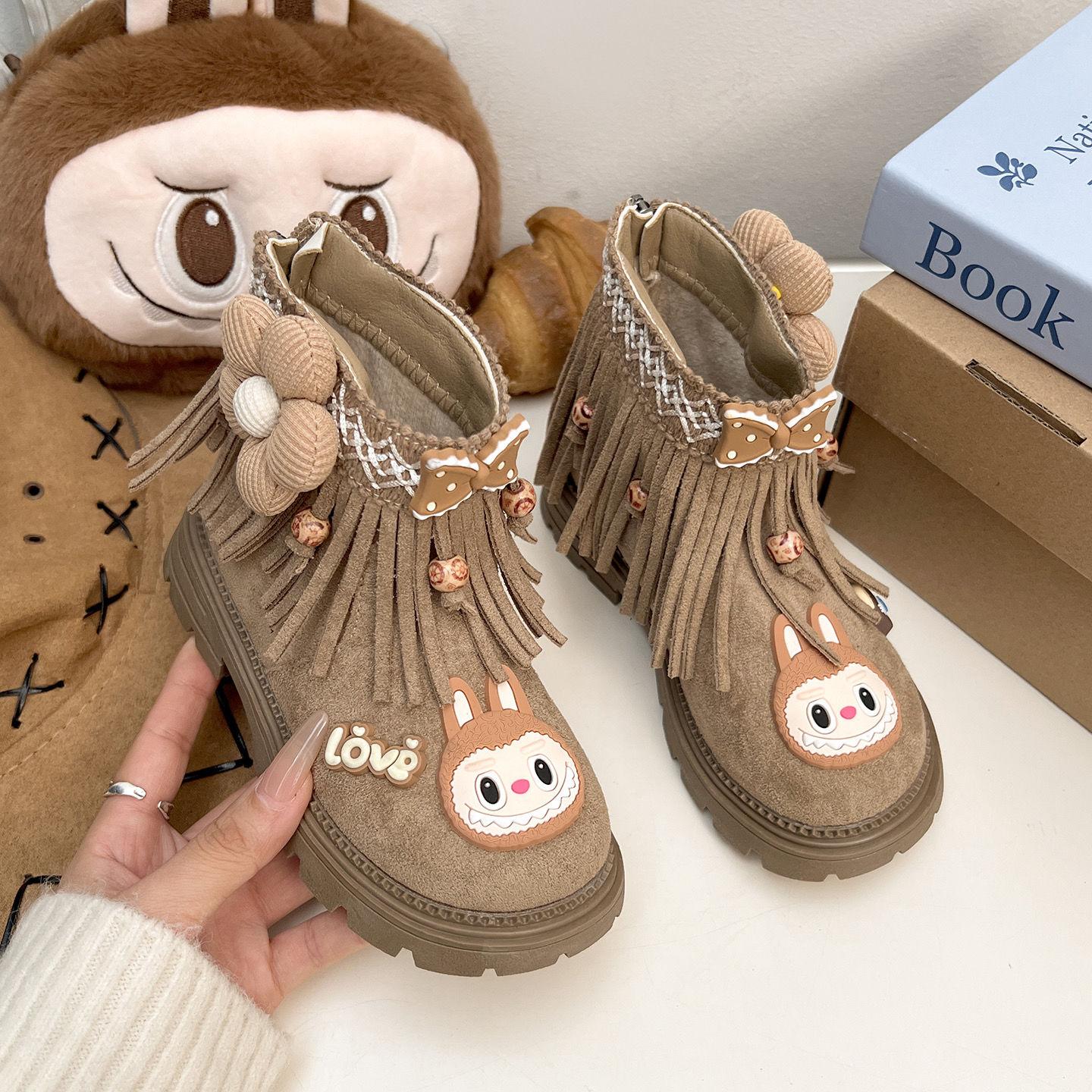 

Winter Children s Princess Beaded and Fringed Cotton Cute Boots for Girls 36