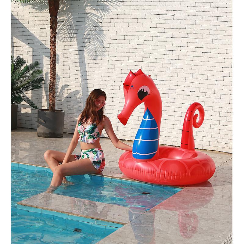 And Adult Childrens Thickened Inflatable Red Seahorse Floating Toy Drainage