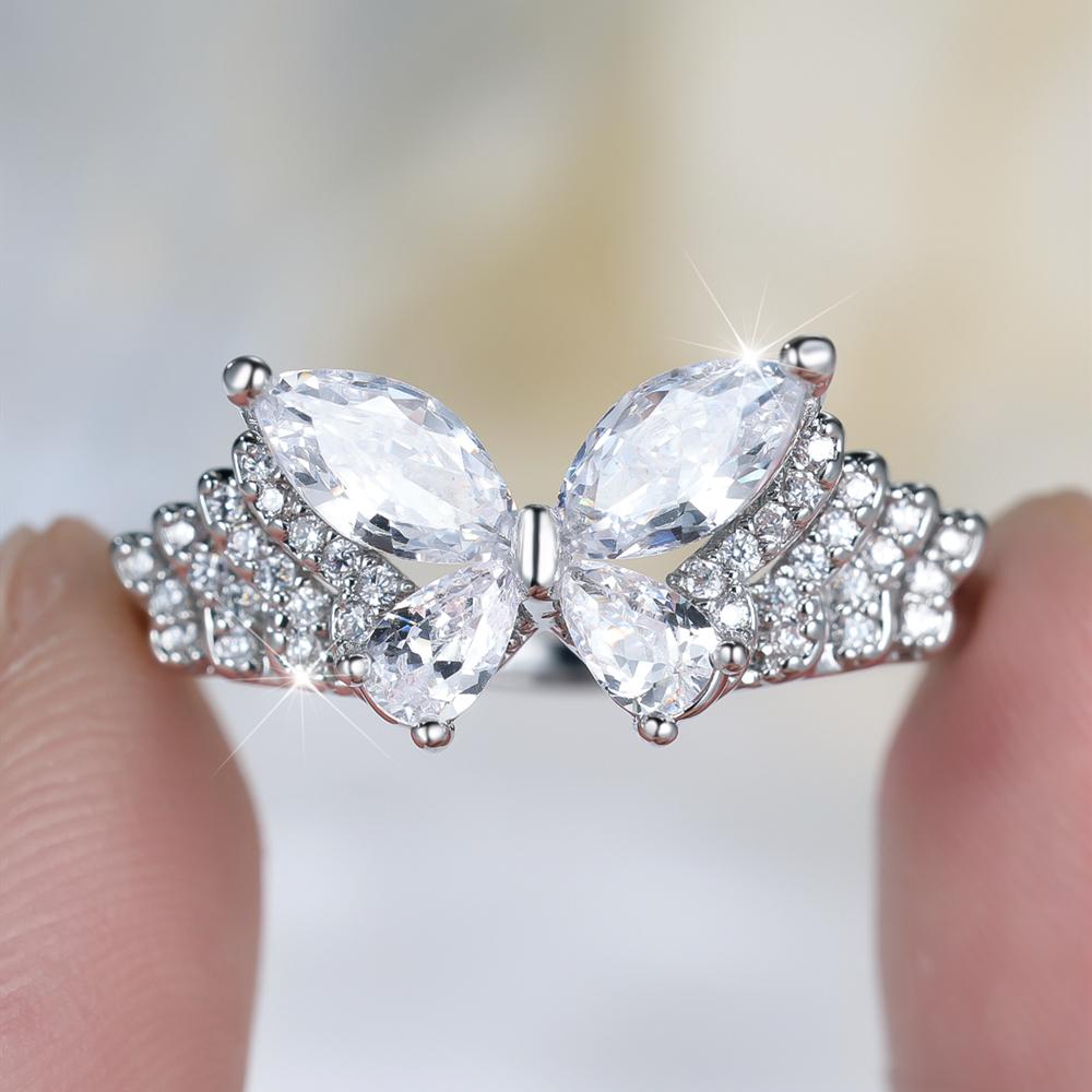 

Элегантные кольца с бабочками из белого циркона для женщин, простые серебристого цвета, свадебные, подарки, ювелирные изделия 9 серебряный