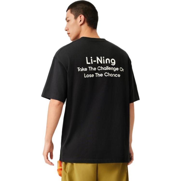 Li Ning Sport Lifestyle Serie High Street Amerikaans Vintage Casual Eenvoudig Letter Effen Kleur Ronde Hals Pullover Korte Mouw T-shirt AHSV283-3