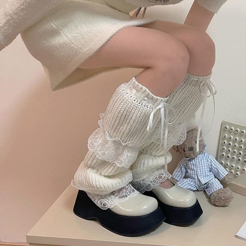 Lolitas Leg Warmer Y2K Knitted Leg Sleeves Goth Baggy Cuffs Ankle Heap Socks JK Uniform Foot Cover Lace Frilly Leg Socks
