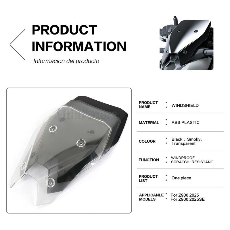 Motorcycle Acrylic Windshield WindScreen Smoke Black Transparent Screen Accessories For Kawasaki Z900 SE Z 900 2025