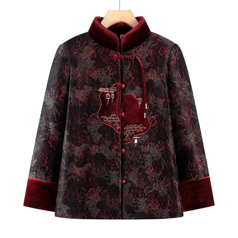 New grandma winter padded coat velvet old lady Tang coat thickened old mother padded jacket
