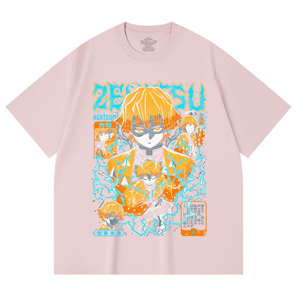 230 Gsm 100% Cotton Demon Slayer V100 Zenitsu Print Unisex Heavy Cotton T Shirt