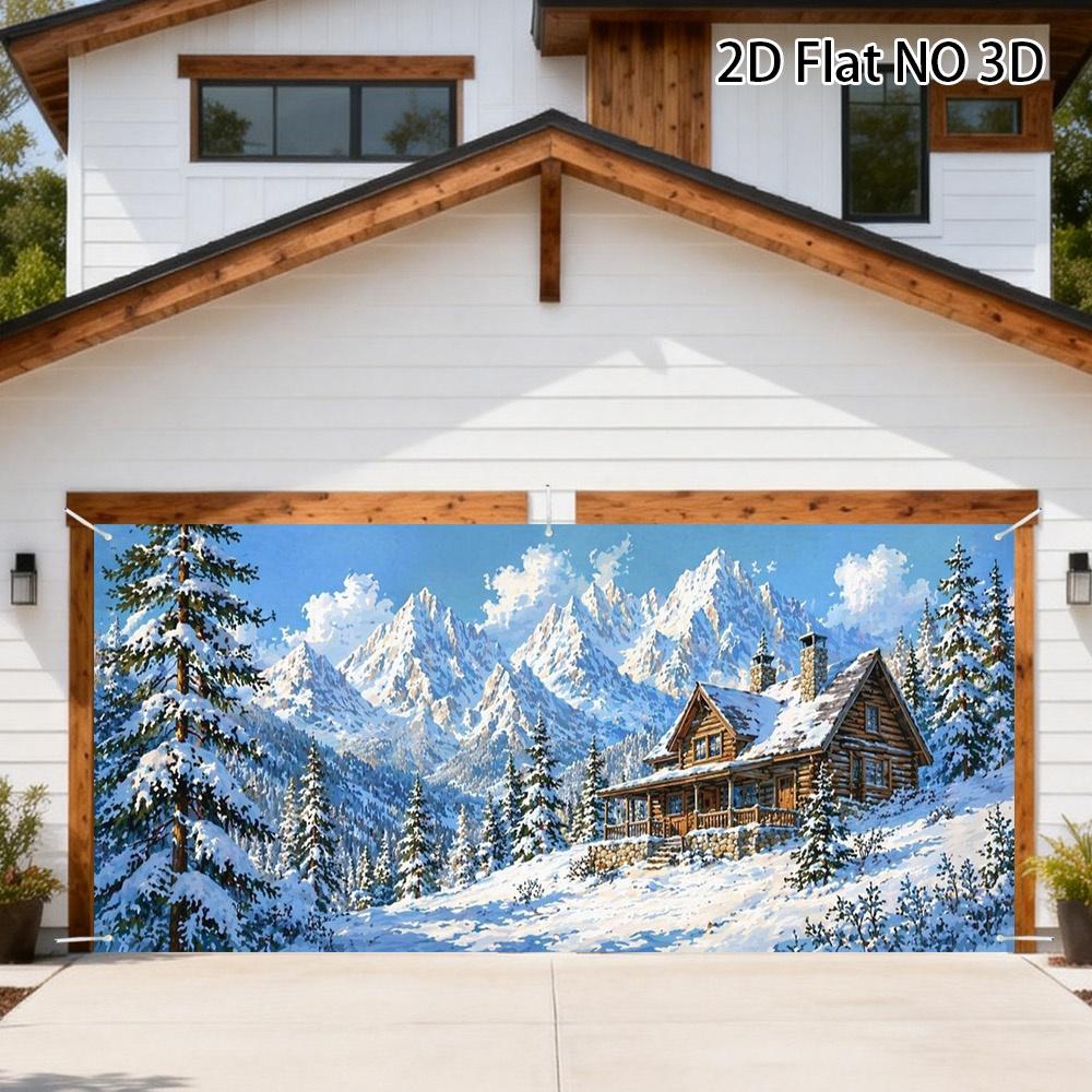 Snowy Mountain Cabin Garage Door Banner, Winter Wedding and Holiday Party Decor