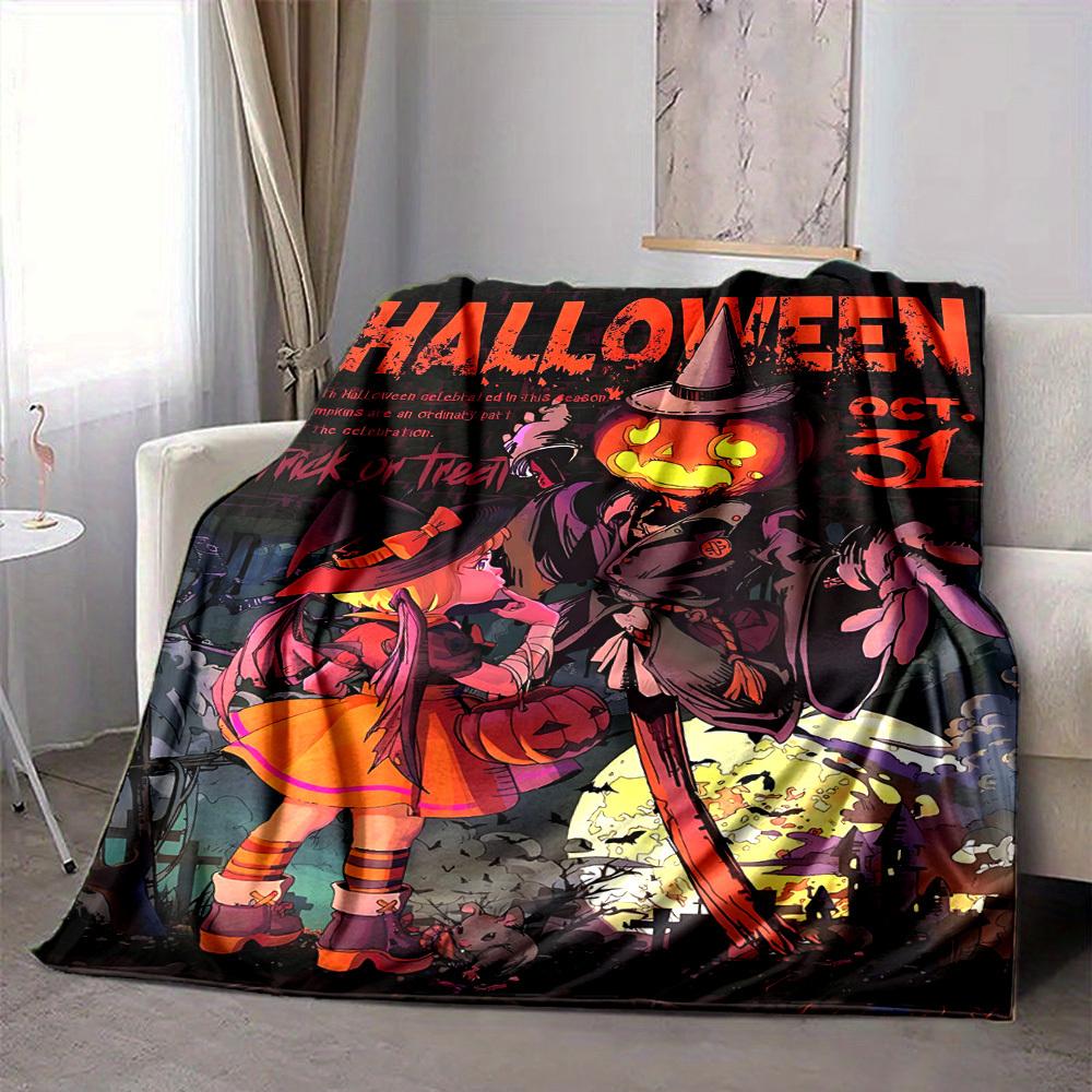 1pc Halloween Pumpkin Blanket, Lightweight Flannel Throw Blanket For Sofa, Bed, Travel, Camping, Living Room, Office, Couch, Chair, And Bed