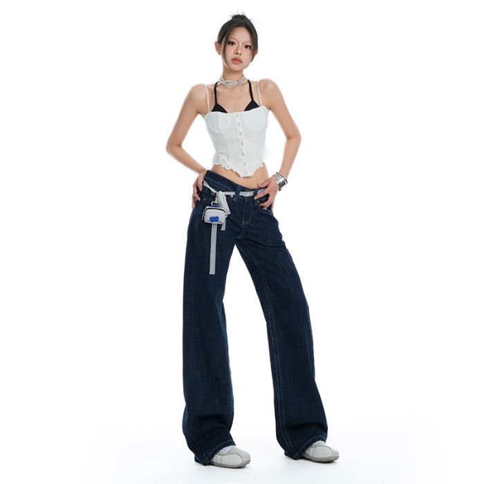 Spring Raw Denim Tone Y2K Low Waist Narrow Straight Drape All Match Slim Denim Pants For Ladies Casual Pants Oversize Denim Trousers