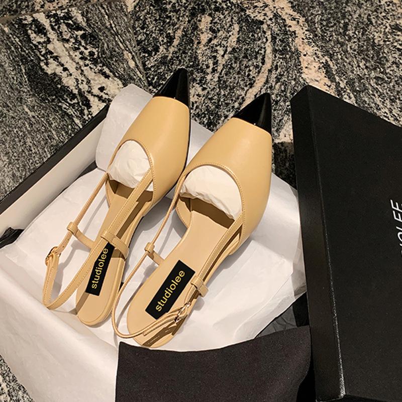 2025 Spring New Xiaoxiangfeng French Pointed Head Rear Empty Bag Head Sandals Kitten Heel Color Matching Single Shoes Women