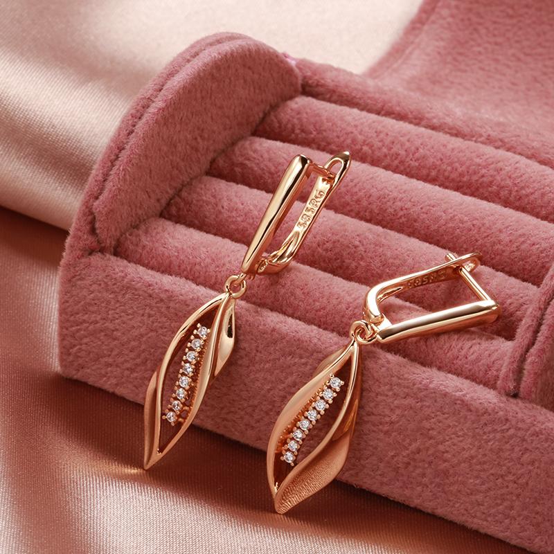 Roségold Natürlicher Zirkon Lange Hängeohrringe Für Damen Mode Geometrie Romantische Hochzeitsfeier Feiner Täglicher Schmuck