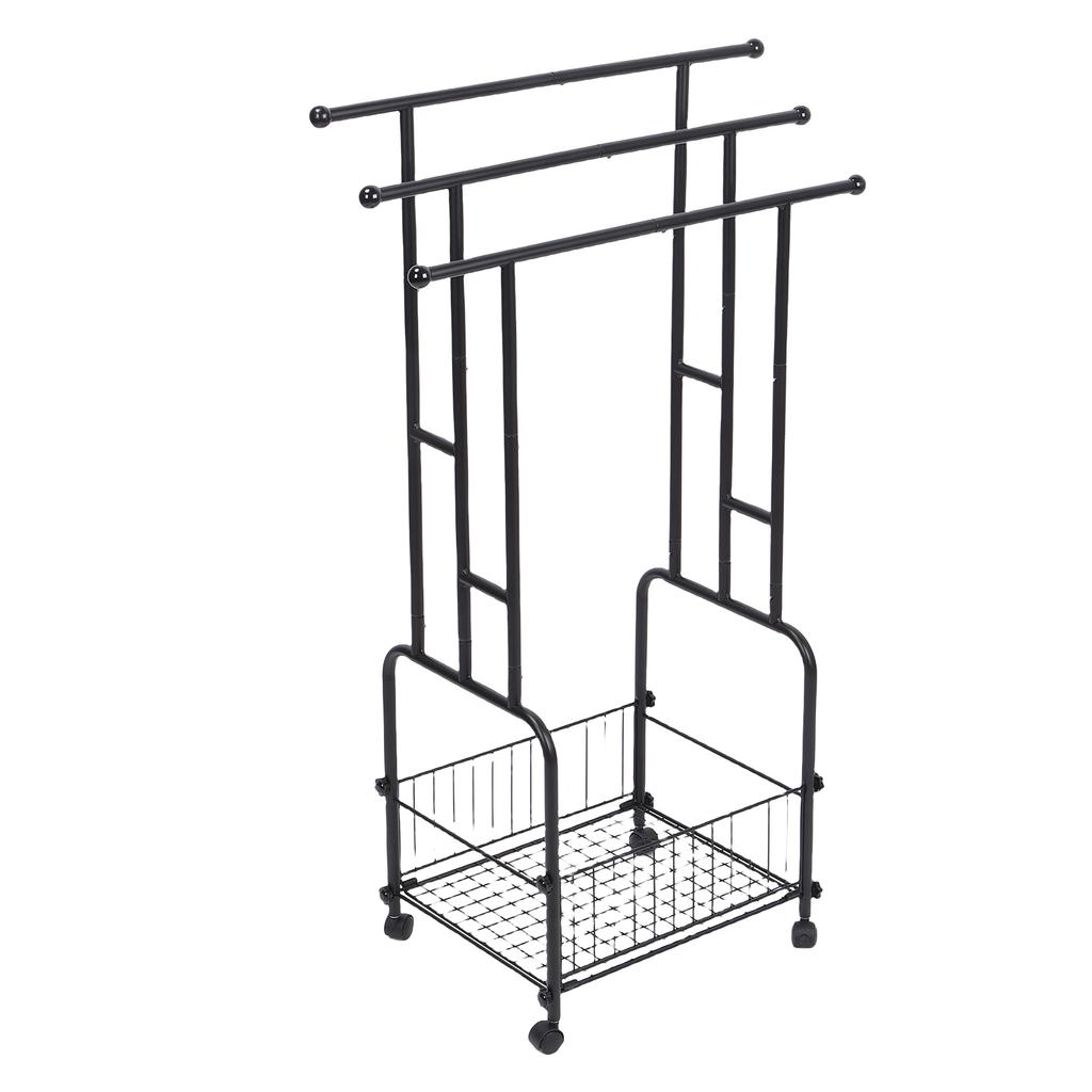 Stehender Handtuchständer Eisen 42,5 Zoll 3 Ebenen Deckenhalter Trocknungs-Ausstellungsständer mit Aufbewahrungskorb 4 Räder für Badezimmer