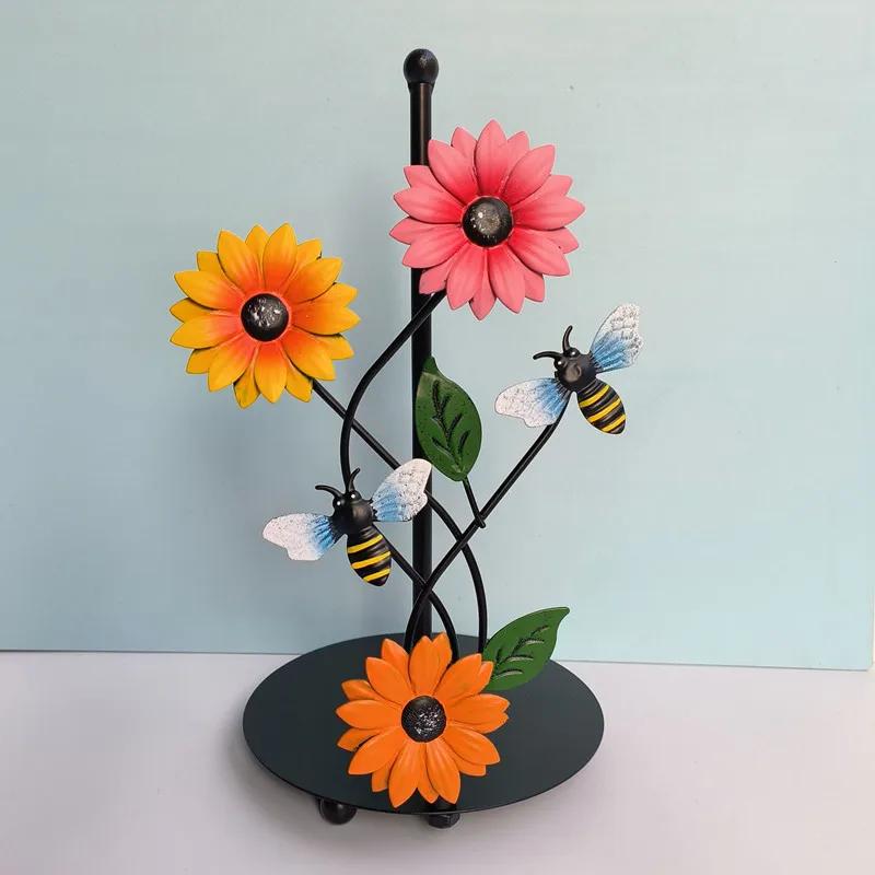 Iron Sunflower Tissue Holder Kitchen Decoration Accessories Living Room Painted Butterfly Vertical Storage Roll Home Decoration