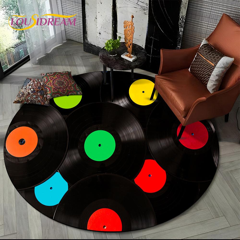 3D Vinyl Record Music DJ Screen Tape HD Round Area Rug,Carpet Rug for Living Room Bedroom Sofa Playroom Decor,Non-slip Floor Mat