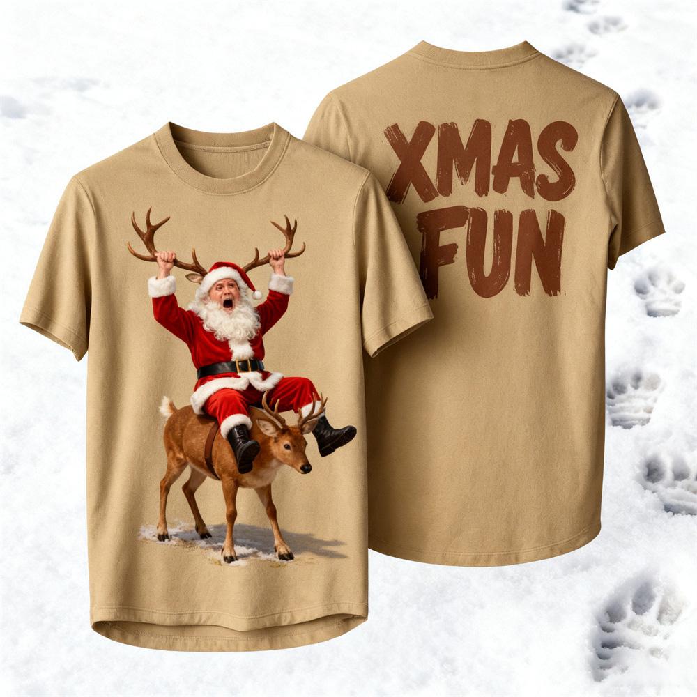 Christmas-Themed Men's Crew Neck Short-Sleeve T-Shirt 3D Santa Claus Striped Print Unisex Comfortable Breathable T-Shirt
