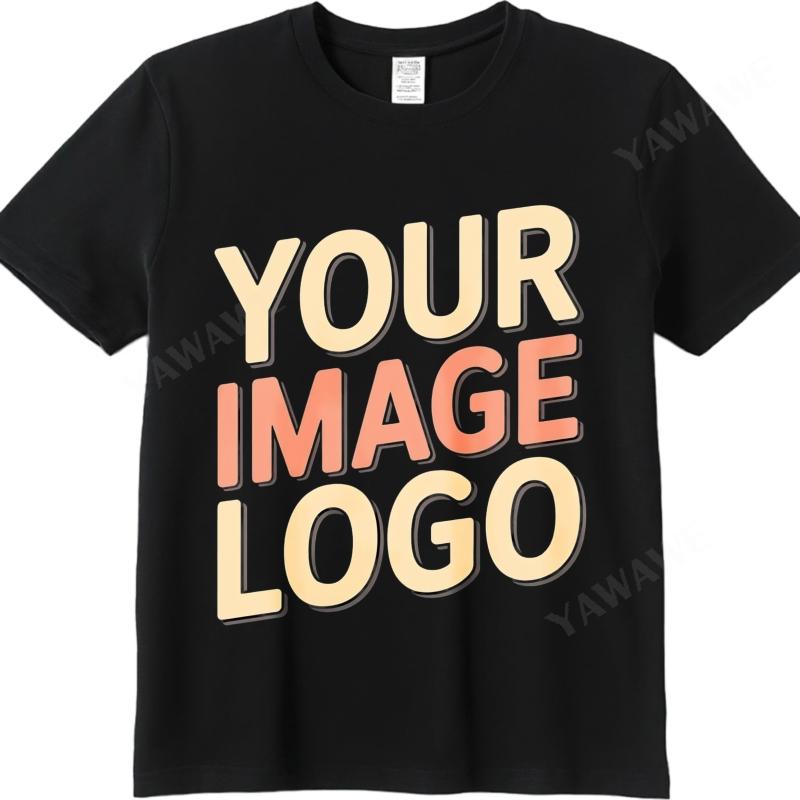 Customized Summer Black Tshirt For Unisex Your Image Logo Design Short Sleeve Text Image Here Breathable Round Neck Tee Shirt
