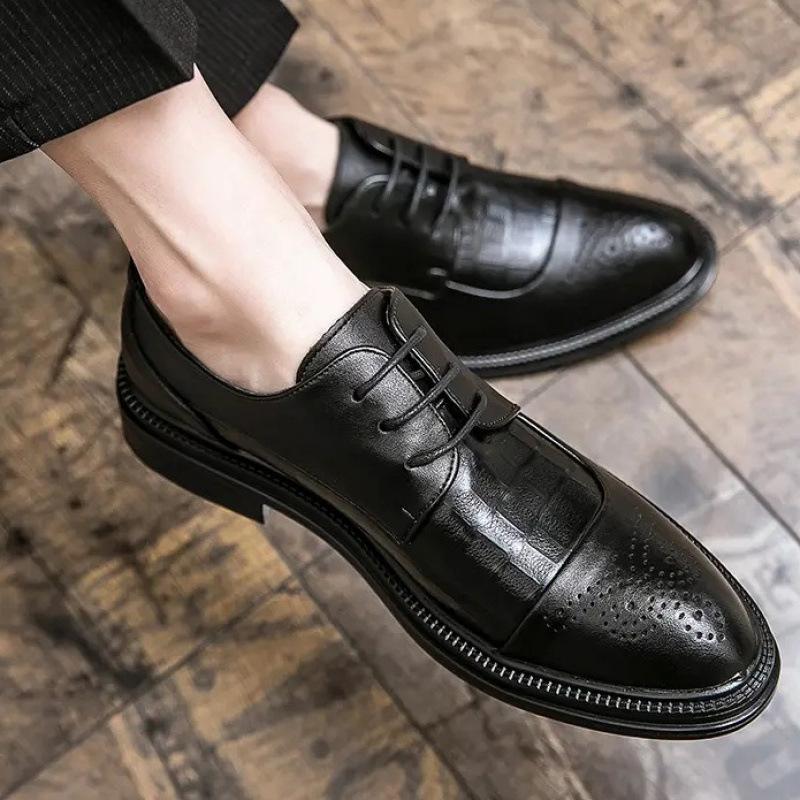 

Large size men s leather shoes spring and autumn 2025 formal wear business British style suit wedding groom men s shoes 39 чорний