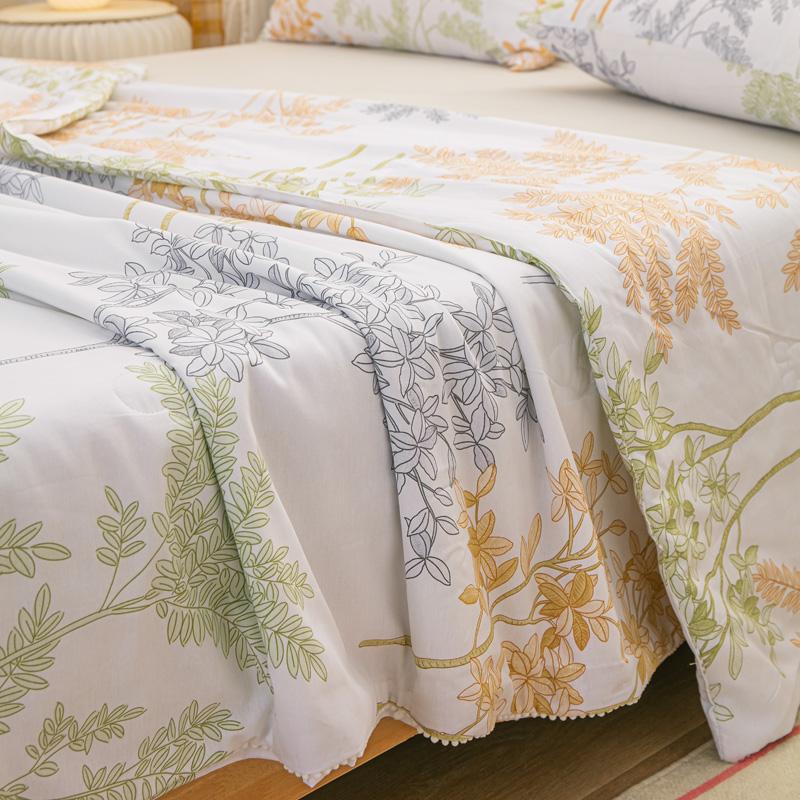 Botanical Leaves Summer Quilt Modern Simple 100% Cotton Air Conditioning Quilted Quilt Home Sofa Travel Camping Thin Blanket