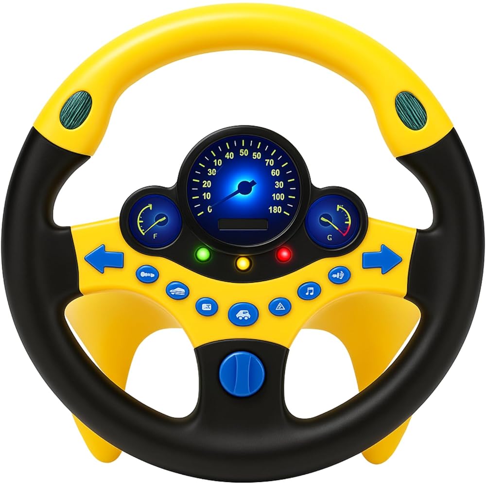 CocoPon Toy Steering Wheel with Adjustable Volume Realistic Sound for Baby Stroller Drive Yellow