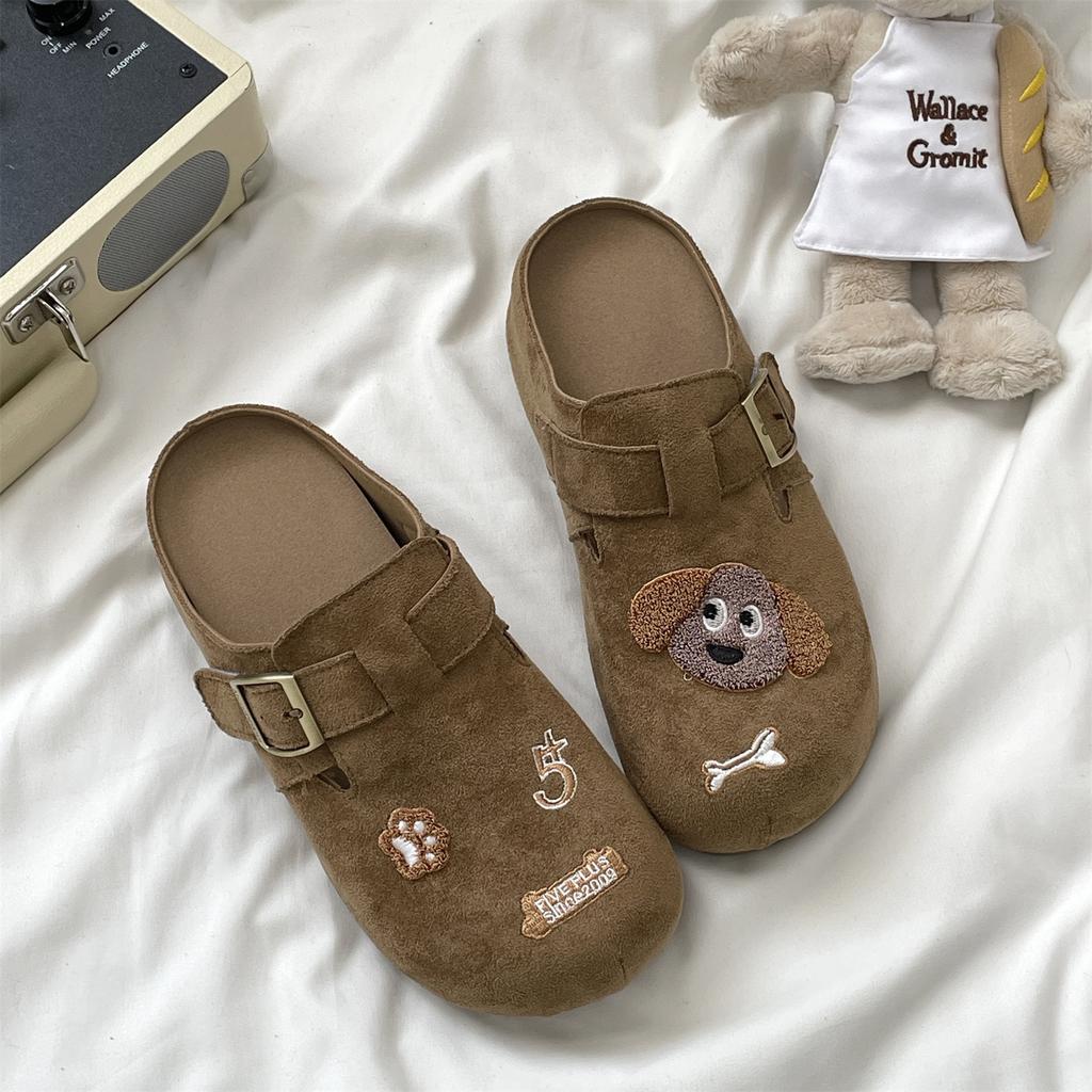 Retro Bag Head Cartoon Half Slippers Women's 2025 Autumn New Soft-soled One-pedal Inner Height-increasing Slippers Women's Lazy Shoes