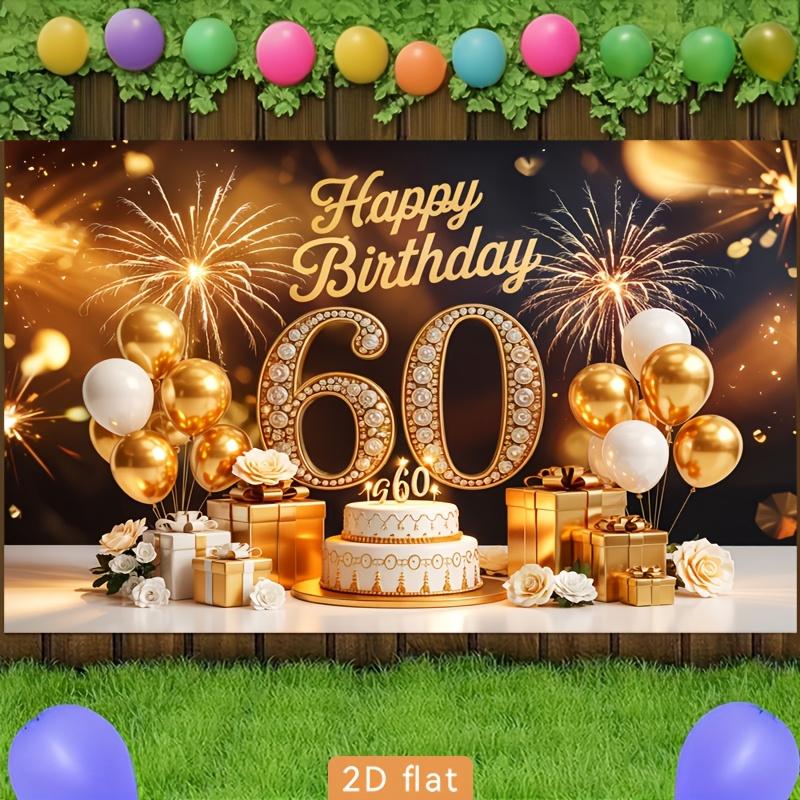 2D flat banner | Luxurious 60th birthday celebration golden white theme polyester background.PMJ