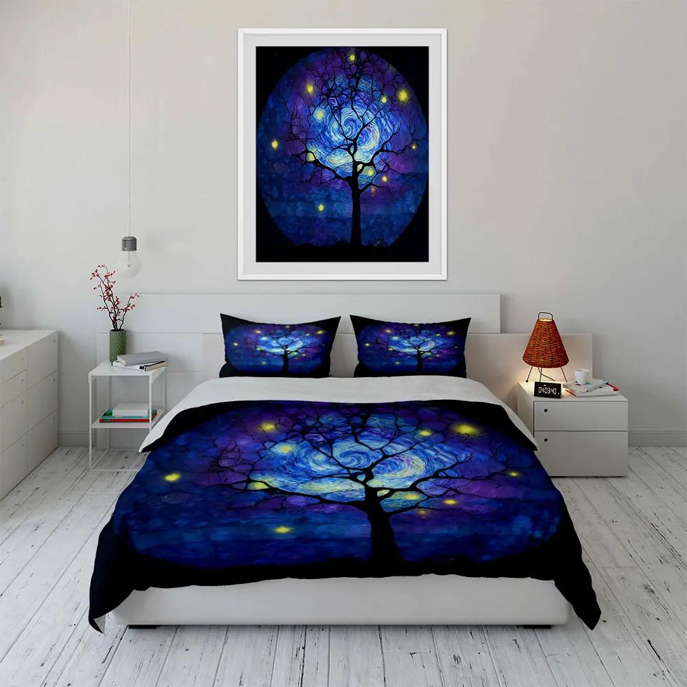 Starry Night Tree Decor Set Soft Comfortable Duvet Cover Bedding Set Included 1*Duvet Cover & 2*Pillowcases Gift