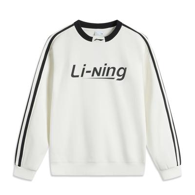 Li Ning Sports Fashion Series Antistatic Antibacterial Warm Fleece Casual Crew Neck Pullover Sweatshirt Unisex Sweatshirt Off-White AWDUB71-2