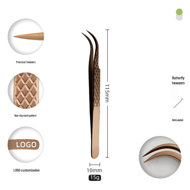 Golden Feather Stainless Steel Eyelash Tweezers for Grafting and Extensions