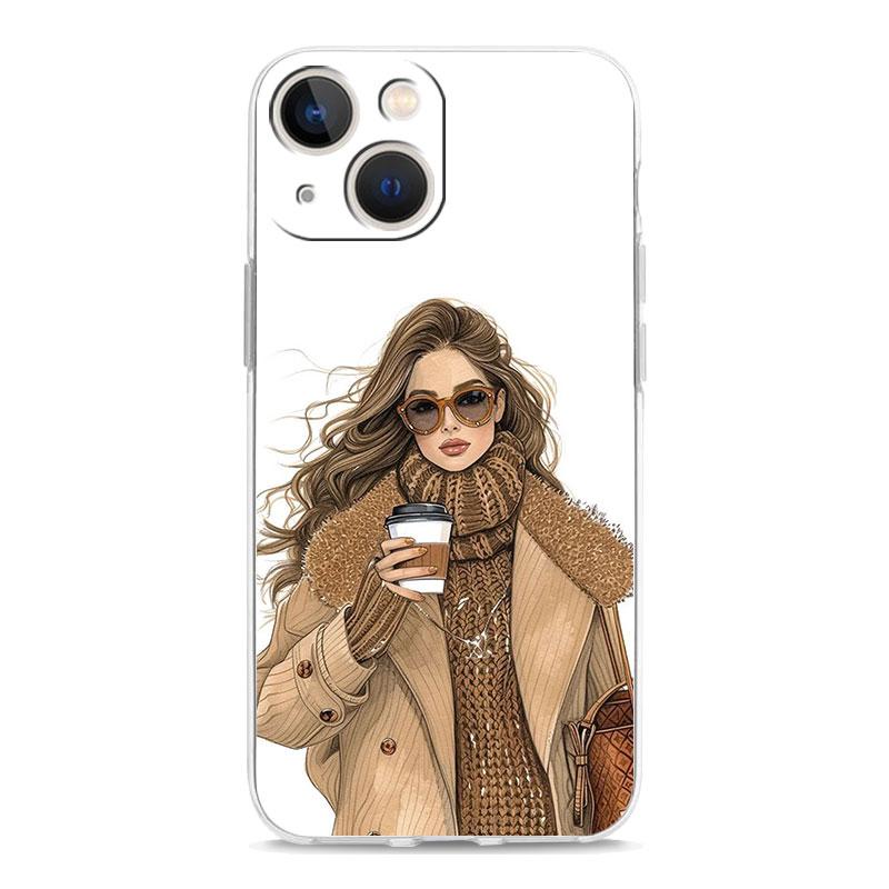 Phone Case For iPhone 16 Cases iPhone 15 12 13 14 16 Pro Max X XR XS Max 15 Plus 16Pro iPhone11 Cover Girl Boss Female Coffee