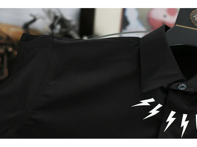 Men's Fashionable Slim-Fit Long-Sleeve Shirt with Small Lightning Prints, Available In Black & White, Large Sizes.