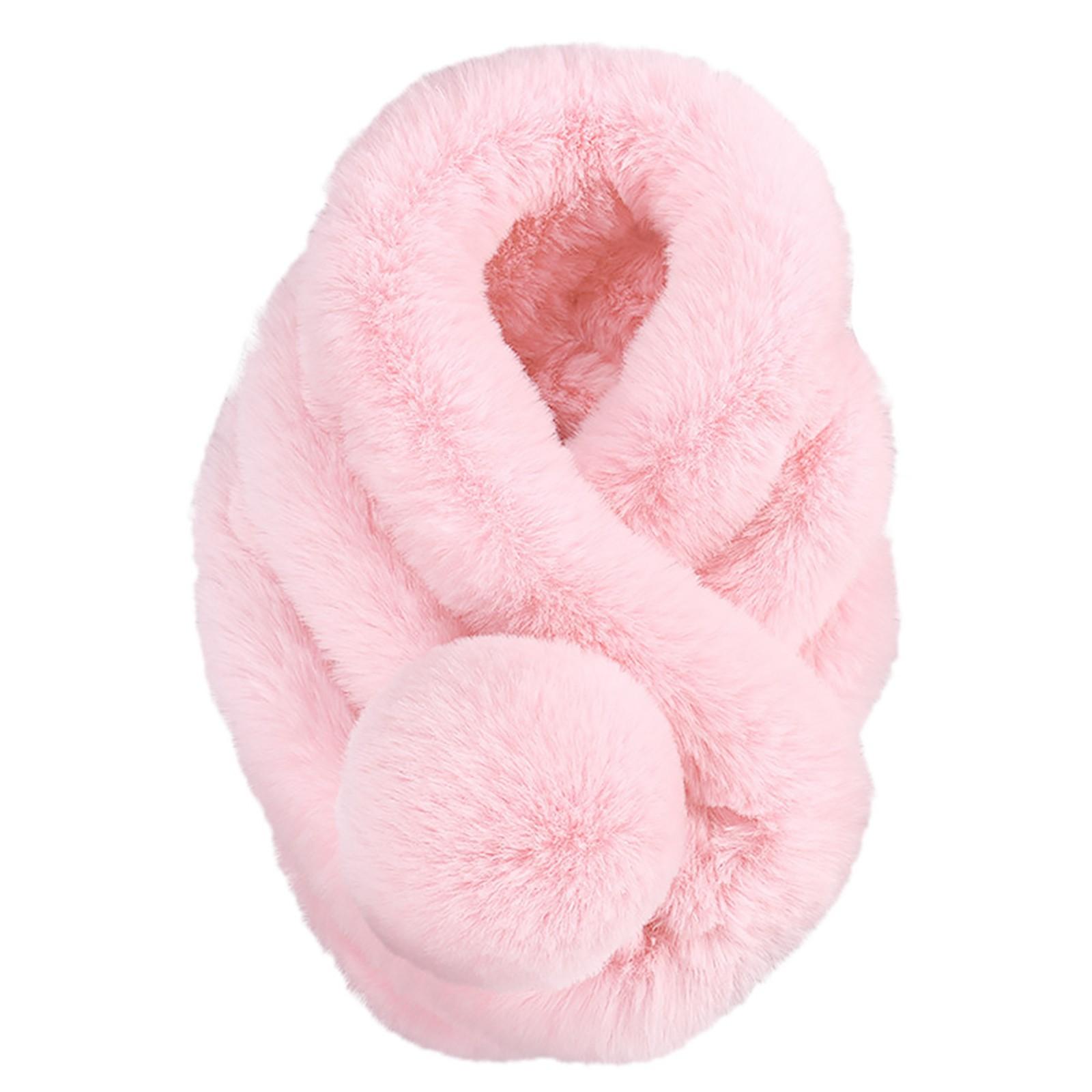 Women s Winter Faux Fur Scarf Soft Plush Wrap Neck Warmer Long Thick Shawl for Cold Weather Outdoor Use розовый