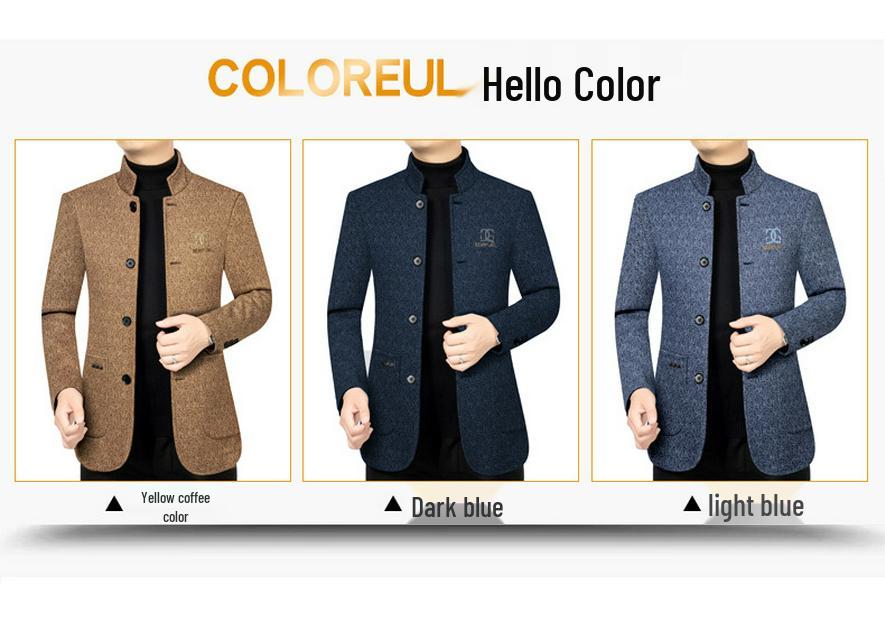 Men's Spring 2024 Wool Stand Collar Jacket - Fashionable Casual Business Coat