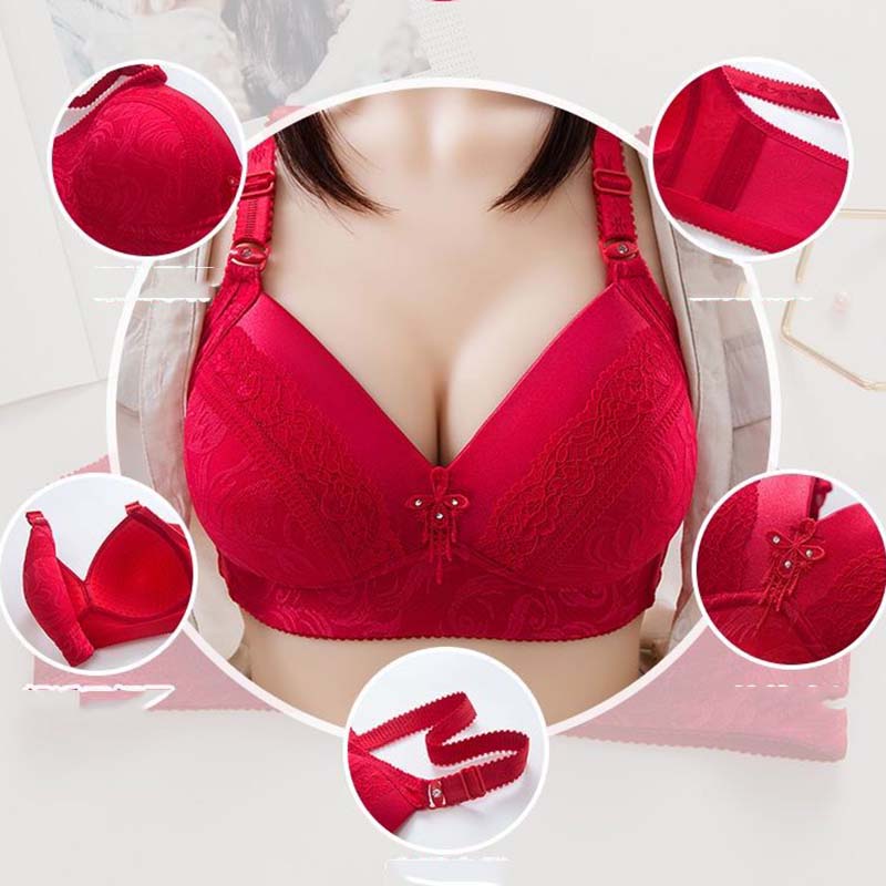 Massage Breathable Bra Gather Anti-sagging No Steel Ring Beautiful Back Thin Wireless Women's Underwear Sweet Sexy Lace Embroidery Simple Casual