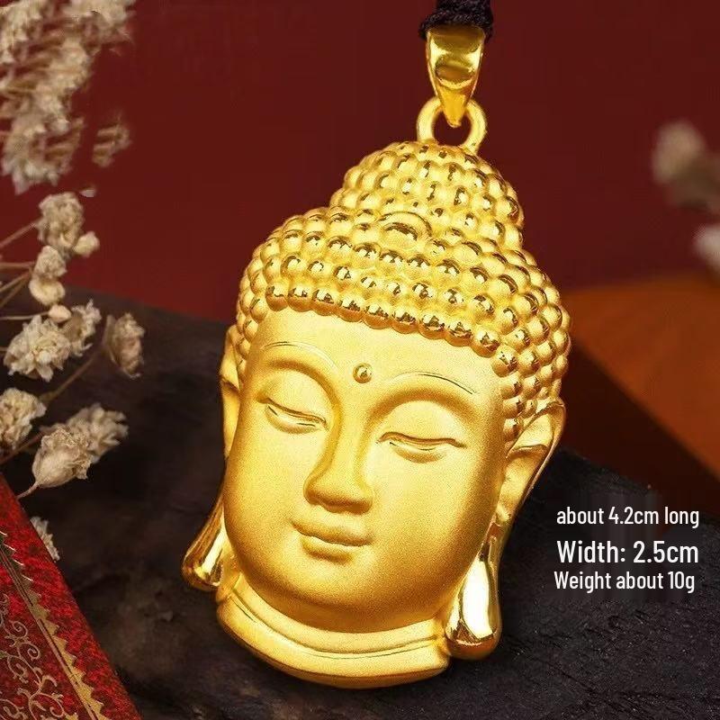 Vergoldete Damen Buddha Kopf Anhänger Halskette mit Sicherheitsverschluss - Hochwertiges simuliertes Gold Tathagata Schmuckaccessoire
