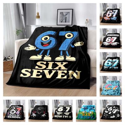 Cartoon 6 & 7 Number Characters Flannel Blanket, Soft Warm Throw with Black and White Print for Bed Sofa, Cozy Kids Bedding