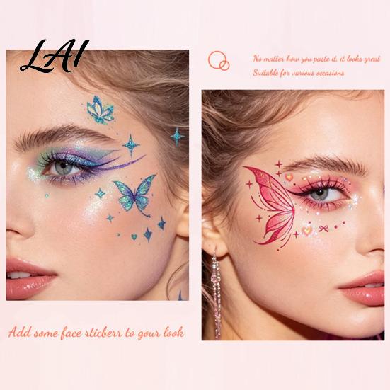 Eye Tail Stickers 5 Sheets Glitter Butterfly Stickers Temporary Face Tattoos for Kids Party Kids Cartoon Decals Festival Makeup Decor Easy Makeup