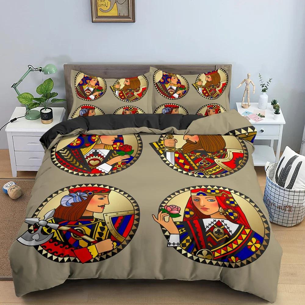 3D Spielkartenmuster Bequemer Bettdeckenbezug Kissenbezug Bettwäscheset Kinder Schlafzimmer Dekoration Heimtextil